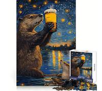 Puzzle Loutre Nuit Étoilée Bière 1000 Pièces pour Adultes Jeu d'Entraînement Cérébral Relaxant et Amusant Cadeau de Fêtes (50x75cm)