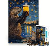 Puzzle Loutre Nuit Étoilée Bière 1000 Pièces pour Adultes Jeu d'Entraînement Cérébral Relaxant et Amusant Cadeau de Fêtes (50x75cm)
