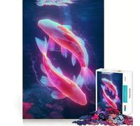 Puzzle Lumineux de 1000 pièces avec Poissons Koi néon pour Adolescents Think Toy Amusant et apaisant Objet de Collection aux Contours Nets (50x75cm)