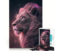 Puzzle Lumineux Lion Fantaisie Rose 1000 Pièces pour Adolescents Jeu de Train Logique Lumière Relaxante Découpe Lisse Décoration Murale (38x52cm)