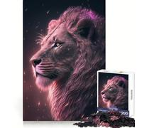 Puzzle Lumineux Lion Fantaisie Rose 1000 Pièces pour Adolescents Jeu de Train Logique Lumière Relaxante Découpe Lisse Décoration Murale (38x52cm)