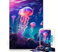 Puzzle Lumineux Méduse Néon pour Adolescents 1000 Pièces Jeu de Logique Solide Amusant à Partager Bords Transparents Joli Cadeau (38x52cm)