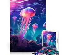 Puzzle Lumineux Méduse Néon pour Adolescents 1000 Pièces Jeu de Réflexion Loisirs Amusant Découpe Premium Cadeau Attentionné (50x75cm)