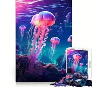 Puzzle Lumineux Méduse Néon pour Adultes 1000 Pièces Jeu d'exercice Mental Amusant en intérieur Découpe de précision Cadeau de Noël (38x26cm)