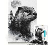 Puzzle Lune Double Exposition Loutre 1000 Pièces pour Adolescents Jeu de Dépendance et d'Expérience Découpe Précise (38x52cm)
