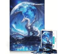 Puzzle Lune Dragon Blanc 1000 Pièces Jeu de mémoire Amusant Bords Lisses,Assemblage Parfait Une façon divertissante d'occuper Les Heures vides (38x26cm)