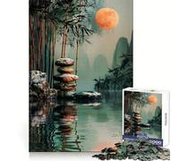 Puzzle Lune Jardin Zen 1000 Pièces pour Adolescents Développement de la Réflexion Évasion Sérénité Assemblage Solide Cadeau de Vacances (38x26cm)