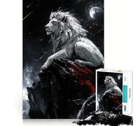 Puzzle Lune Lion Blanc 1000 Pièces Jeu de Construction Assemblage Solide et Sécurisé Jouet de Loisirs Intérieurs pour Les Fêtes (38x26cm)