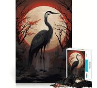 Puzzle Lune Rouge et Cigogne Noire pour Adultes 1000 Pièces Jeu de Réflexion Passe-Temps Calme Image Assembler Joli Cadeau (38x52cm)