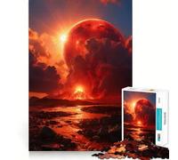 Puzzle Lune Rouge Volcanique 1000 Pièces Jeu de Création Assemblage Solide Aucune pièce Perdue Activité de Renforcement des Liens Sociaux (38x26cm)