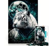 Puzzle Lune Tigre Blanc 1000 Pièces Jeu Cognitif Amusant Découpe de Haute Précision Cadeau Unique Anti-Stress (38x26cm)