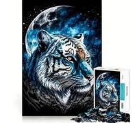 Puzzle Lune Tigre Blanc 1000 pièces Jeu de réflexion Stimulant Fixation optimale Défi cérébral interactif pour la Maison (50x75cm)