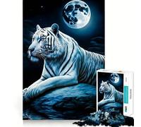 Puzzle Lune Tigre Blanc pour Adultes,1000 pièces,Jeu de mémoire,Assemblage sécurisé et Solide,Jeu de Construction de Liens significatifs (38x52cm)