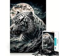Puzzle Lune Tigre Blanc pour Adultes 1000 Pièces Jeu de Mémoire Découpe Laser pour Un Assemblage Parfait Cadeau Unique Anti-Stress (50x75cm)