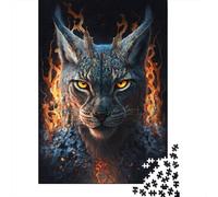 Puzzle Lynx Animal de Feu Difficile Puzzle en Carton 100% recyclé pour Femmes et Hommes Cadeaux d'halloween 300 pièces (40 x 28 cm)