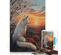 Puzzle Magique Renard Blanc au Coucher de Soleil 1000 pièces pour Adolescents Jeu Stimulant l'esprit Assemblage sûr et Solide Activité Amusante en Famille Le Soir (50x75cm)