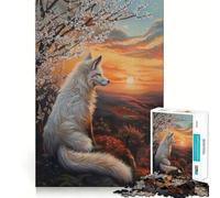 Puzzle Magique Renard Blanc au Coucher de Soleil pour Adolescents,1000 pièces,Jeu Stimulant l'esprit,Taille Uniforme,pièces précises,activité Amusante en Famille Le Soir (38x26cm)