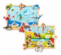 Puzzle magnétique en Bois Montessori 2-en-1 avec Tableau de Dessin pour Enfants, thèmes Ferme et océan, Jouet éducatif avec feutres, activité de motricité Fine pour Enfants de 1 à 3 Ans