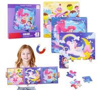Puzzle magnétique pour enfants, puzzle magnétique pour enfants, 12-16-20 pièces, aimants, livres de puzzle pour enfants, 3 en 1, puzzle magnétique licorne sirène, pour garçons et filles à partir de 3
