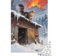 Puzzle Maine Coon Composé 1000 Pièces Pour Adultes,Maison de neige en forêt Un Jeu De Dexérité Très Difficile Puzzle En Bois Jeu ÉduChatif Et Stimulant L'art De La Décoration Moderne 1000pcs (75x50cm)