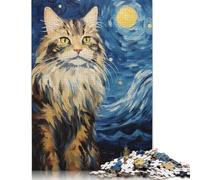 Puzzle Maine Coon Nuit étoilée 1000 pièces, Puzzle de difficulté : Jeu éducatif, Jouet de décoration familiale, 1000 pièces (38 x 26 cm)