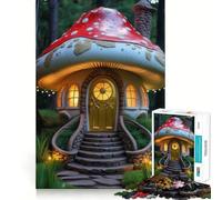 Puzzle Maison Champignon Fantaisiste dans la Forêt 1000 Pièces Jeu de Mémoire Bords Lisses Emboîtement Parfait Une activité Ludique pour Passer Le Temps (38x52cm)