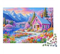 Puzzle Maison Rose Adulte 1000 pièces décor Conte de fées recyclé très Difficile Aide Contre démence sénile 52x38cm