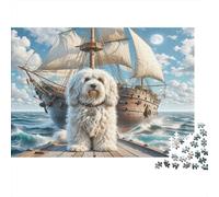 Puzzle Maltais pour Adultes Chien avec Bateau à Voiles pour Toute la Famille Femmes Cadeaux pour Hommes 52x38cm/1000pcs
