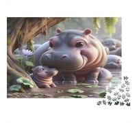 Puzzle Maman Hippopotame 70x50cm 1000 pièces Papier recy dultes Bébé Impossible Difficile Stimule Cerveau