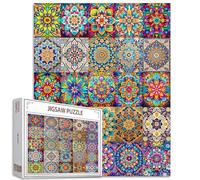 Puzzle mandala de 1000 pièces pour adultes et enfants, islam, totem, fleurs persanes colorées, décoration murale de la maison, art, DIY, parfait pour les soirées jeux 50 x 70 cm, motif en verre rétro