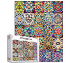 Puzzle Mandala de 1000 pièces pour Adultes et Enfants, Islam, Totem, Fleurs persanes colorées, décoration Murale de la Maison, Art, DIY, Parfait pour Les soirées Jeux 50 x 70 cm, Motif en Verre rétro