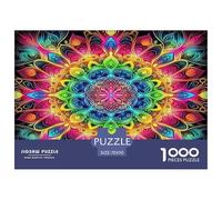 Puzzle Mandala Fleur 1000 pièces pour Adultes - Mandala néon, éclat Circulaire Radiant, Jeu éducatif et Stimulant pour Hommes et Femmes 70x50cm