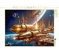 Puzzle · Manœuvre d'arrimage de Flashcube III et Brassliner II à Une | station spatiale · Steampunk Dans l'espace avec du laiton · 1000 pièces · Format assemblé 64 × 48 cm · CALVENDO Puzzle