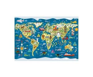 Puzzle Mappemonde Animaux et Monuments, 300 pieces - Planisphere, Geographie - Jeu Educatif - Set puzzle enfant + carte