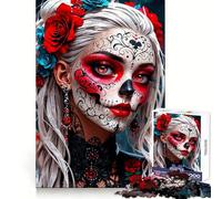 Puzzle Maquillage tête de Mort Mexicaine 1000 pièces pour Adolescents, Jeu de logique Clair, Loisirs faciles, découpe Parfaite, Cadeau d'anniversaire 50x75cm
