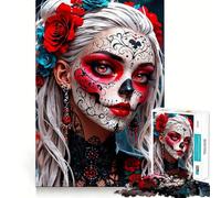 Puzzle Maquillage tête de Mort Mexicaine 1000 pièces pour Adolescents, Jeu de logique Clair, Loisirs faciles, découpe Parfaite, Cadeau d'anniversaire 50x75cm