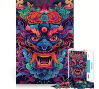 Puzzle Masque de Dragon Néon 1000 Pièces pour Adolescents Jeu de Réflexion Anti-Stress Bords Précis Cadeau Parfait (38x26cm)