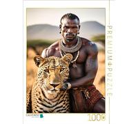 Puzzle · Massai avec léopard Doux | 1000 pièces · Format assemblé 64 × 48 cm · CALVENDO Puzzle