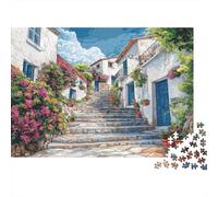 Puzzle Mediterranean Village SArbret pour Adultes,1000pcs (75x50cm),Jeu ÉduChatif,décoration De La Maison,Murs Anciens