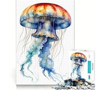 Puzzle Méduse Aquarelle 1000 Pièces pour Adolescents Jeu de Stimulation Mentale Assemblage Solide et Sécurisé Activité Amusante en Famille Le Soir (38x26cm)