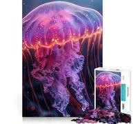 Puzzle Méduse Néon pour Adultes 1000 Pièces Jeu de Logique Solide Jeu Apaisant Bords Transparents Cadeau Artistique (38x26cm)