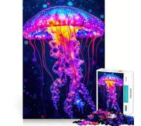 Puzzle Méduse Néon pour Adultes 1000 Pièces Jeu Intellectuel Amusant et Paisible Découpe Précise Liste de Souhaits du Père Noël (38x52cm)