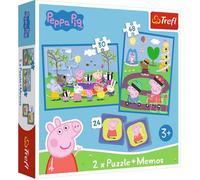 Trefl – Jeu 3 en 1 Peppa Pig Happy Moments – 2 puzzles (30 & 48 pièces) + 24 mémos
