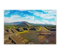 Puzzle Mexique 1000 pièces Pyramide du Soleil San Juan Teotihuacan Jeu de Puzzle Œuvre d'art Souvenir de Voyage 38 x 52 cm
