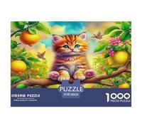 Puzzle Mignon Chat 1000 pièces en Papier recyclé pour Adultes - Chaton sur Une Branche d'arbre fruité ensoleillée, Jeu éducatif et détente, Cadeau Amusant 38x26cm