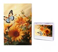 Puzzle mignon de 500 pièces avec sac de rangement pour adultes - Motif tournesol et papillon - Décoration d'intérieur (50 x 74,9 cm)