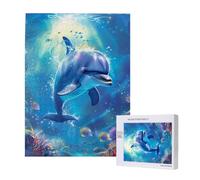 Puzzle mignon imprimé dauphin avec boîte de rangement, puzzle en bois pour adultes et enfants, jeu décoratif amusant en famille de 500 pièces