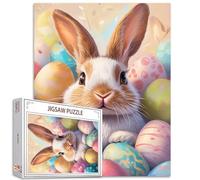 Puzzle mignon lapin entouré d'œufs de Pâques pour adultes - Puzzle coloré pour adultes - Puzzle de Pâques de 1 000 pièces pour adultes