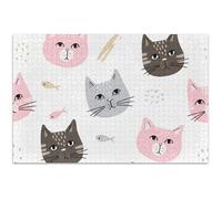 Puzzle mignon visages de chat pour adultes - 500 pièces - Cadeau amusant - Imprimé floral et animal - 50,5 x 37,9 cm