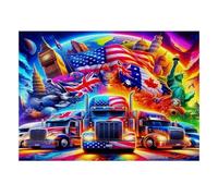 Puzzle Mini 1000 Pièces Camions Drapeaux pour Adultes | 70x50cm Carton, Décor de bureau, Coupe précise, Cadeau anniversaire, Détente mentale